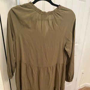 Caralyn Mirand The Drop Women's Olive Ruffle-Neck Tiered Mini Dress Size Small